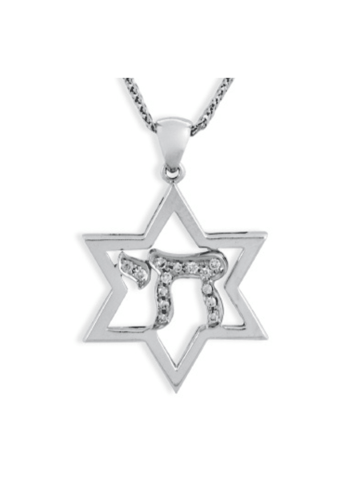 שרשרת מגן דוד וחי מזהב לבן עם די , מתנות ט"ו באב , א